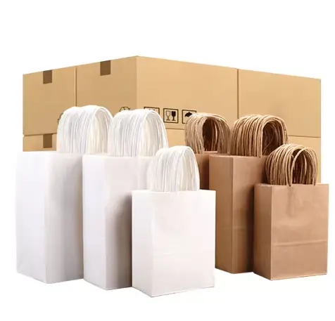 Personalizzato stampato il tuo Logo bianco marrone Kraft regalo artigianale borsa di carta con manici