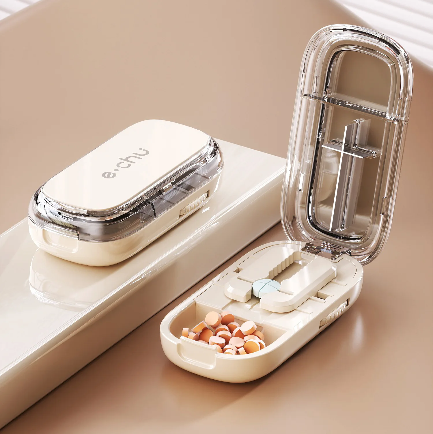 Creamy white medicine box-1214 pill cutter