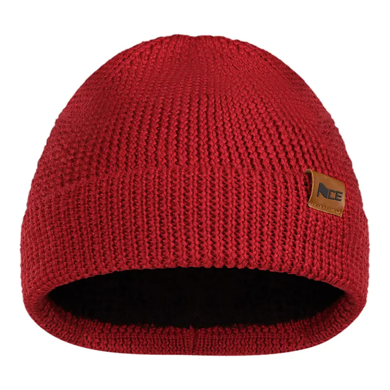 Berretto da cuffia in lana Merino rosso personalizzato in pile invernale foderato cappello caldo lavorato a maglia per uomo donna