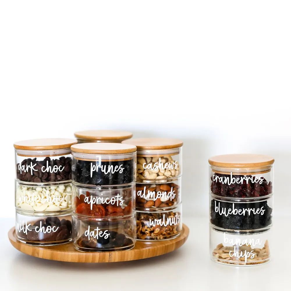 small airtight glass jars / large Jasper glass jars with lids / stackable clear glass container