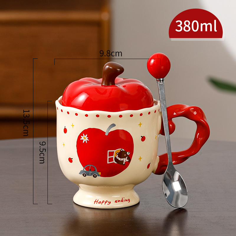 แก้วมีก้านทรงแอปเปิ้ลพร้อมฝาปิดช้อนกลม - สีแดง
