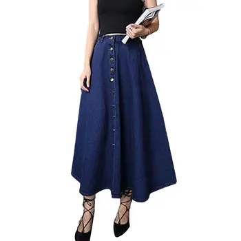 Robe en coton Denim pour femmes et filles, dernière conception, taille fine, couleur unie, bleu, mode, boutons, jupes longues, 2022, vente en gros, Offre Spéciale