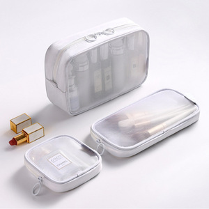 Hot Custom Polyester Travel Mesh Cosmetic Bag <strong>Cheap</strong> White <strong>Makeup</strong> Tool Travel Storage Pouch Vinyl Mesh Bag Set <strong>case</strong> for Promotion - Product Image 1