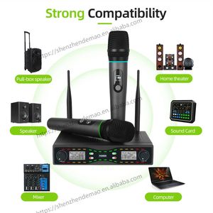 Demao 2 canales sistema de micrófono inalámbrico de mano Volumen de frecuencia ajustable para Videoke Karaoke puesta en escena - Product Image 6