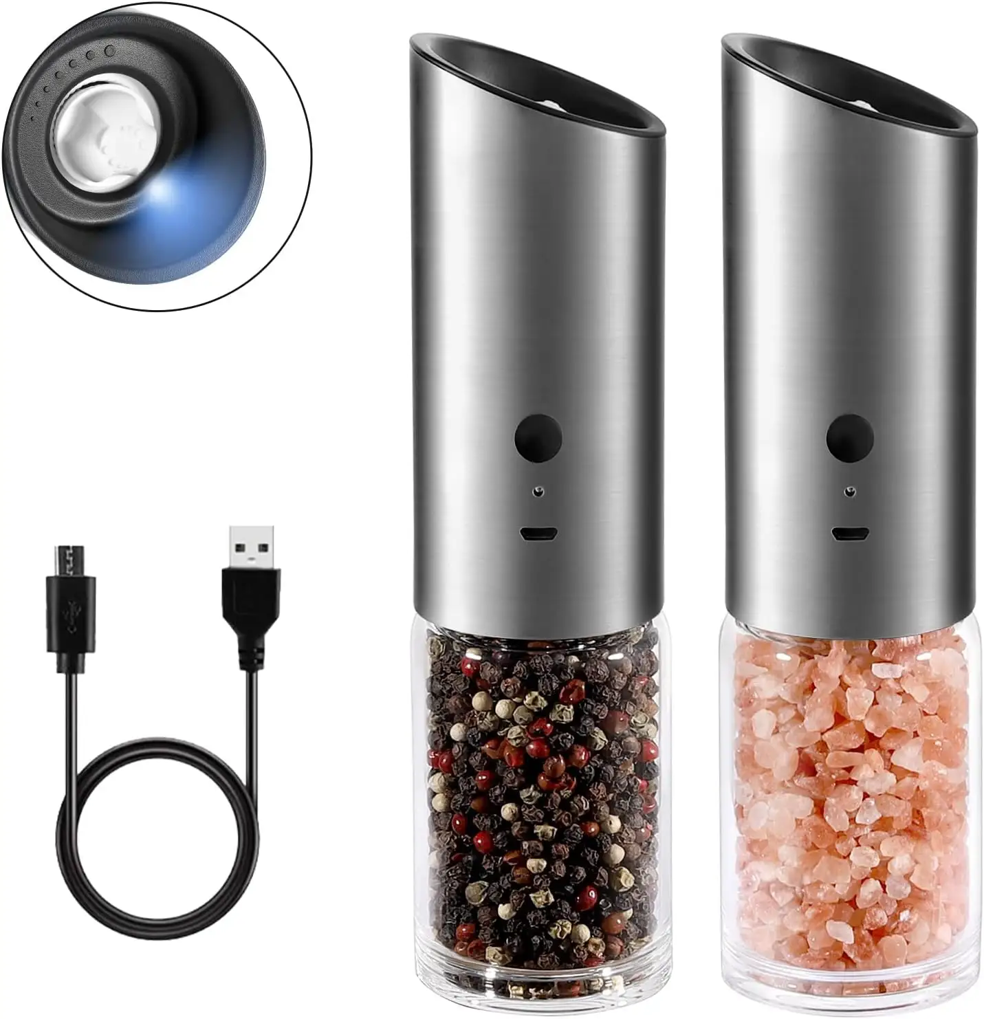 Grinders Spice Mill CE Rohs Rechargeable USB Ceramic Burr Manual Spice Mill Gravity Electric Salt And Pepper Grinder With LED Light