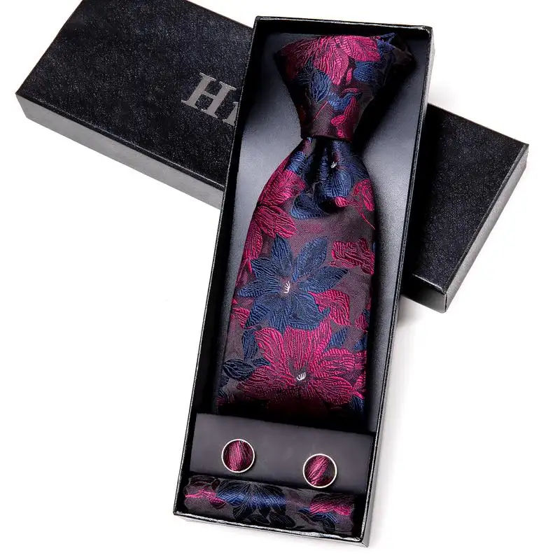 Benutzer definierte blau rot Blumen Kravat Krawatte Set 100% Jacquard gewebte Seide Herren Krawatte Caravat für formelle Business Party