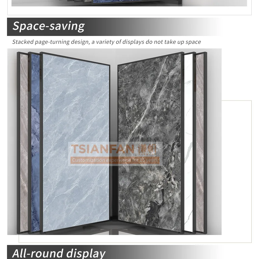 Modern Custom Metal Floor Marble Slab Showroom With Wheels Ceramic Stone Sample Rack Page Turning Tile Display Stand