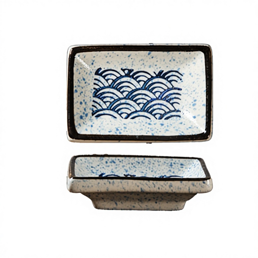 Plat à sauce à rebord épais BLEU - motif ondulé
