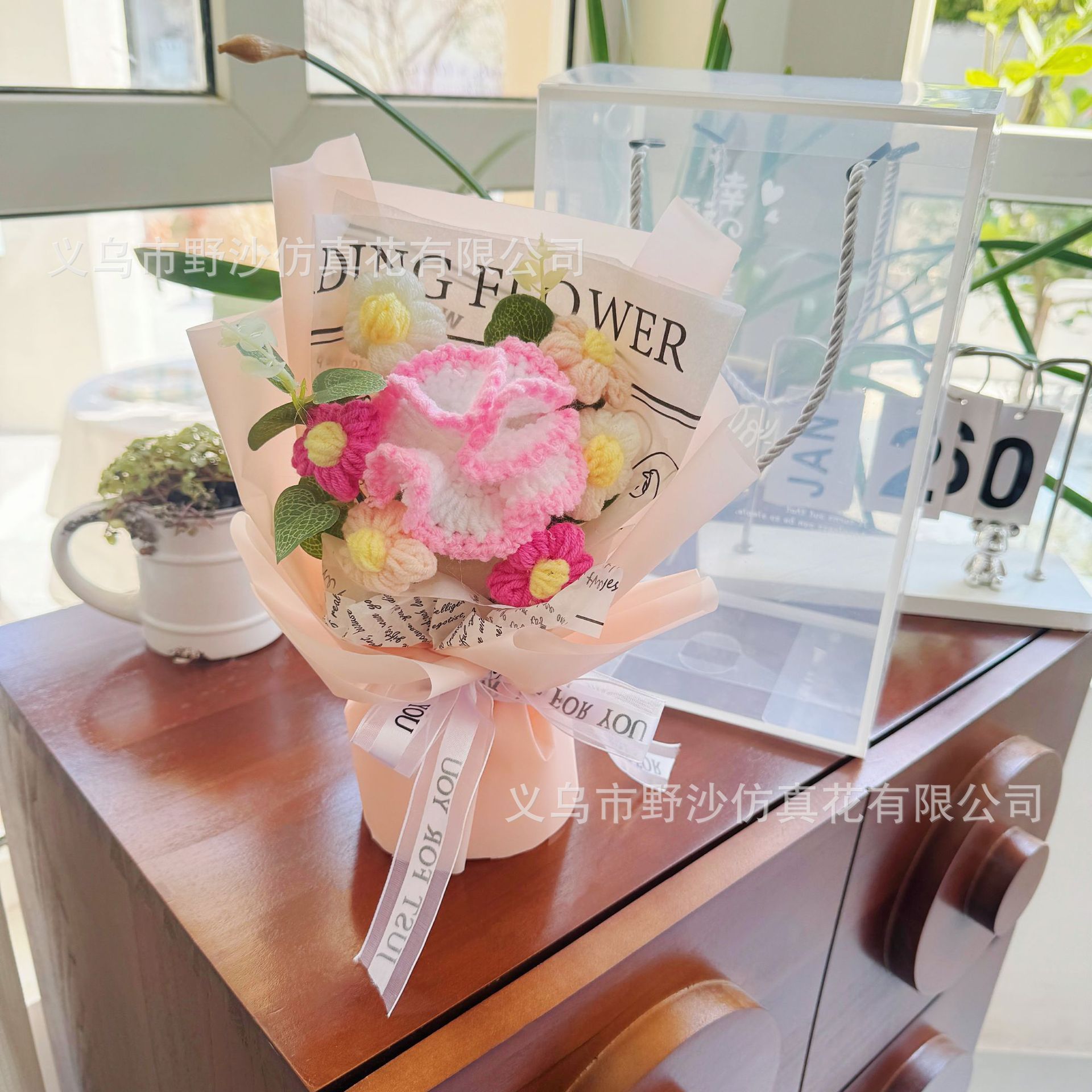 Mxh029 - Bouquet de fil d'oeillets roses - Carte de vœux de fêtes