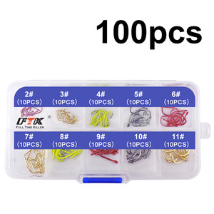 釣りフック100ピース/箱 #2 ~ #11高炭素鋼製カープフィッシングベイトシャープスポーツサークルミックスカラー