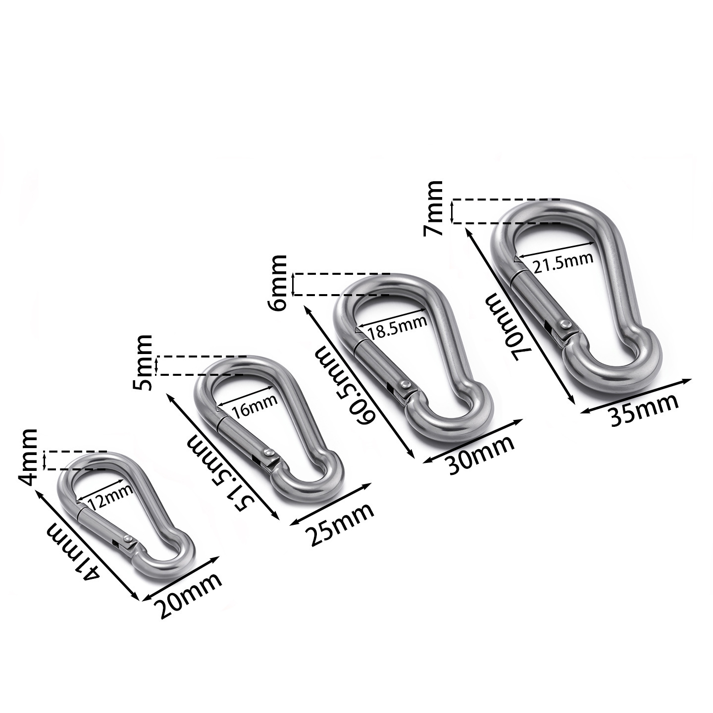 304 stainless steel silver polished carabiner
