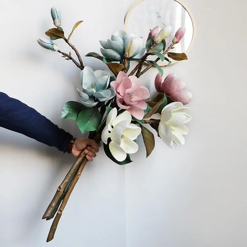 Magnolia-flores artificiales de EVA de tacto Real, flor falsa gigante para decoración de hogar, tienda de boda, venta al por mayor