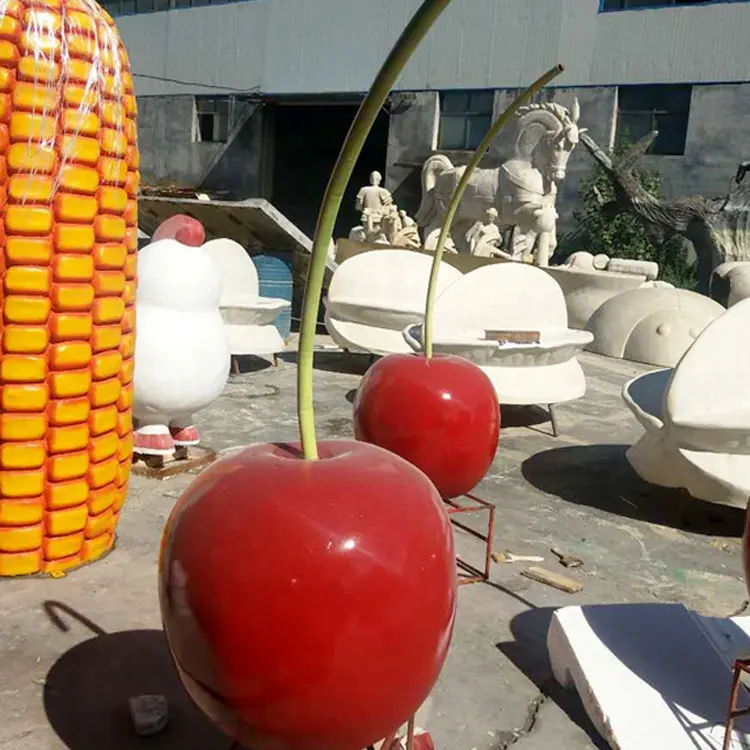 Escultura de fruta de fibra de vidrio, cerezo, precio directo de fábrica, gran oferta