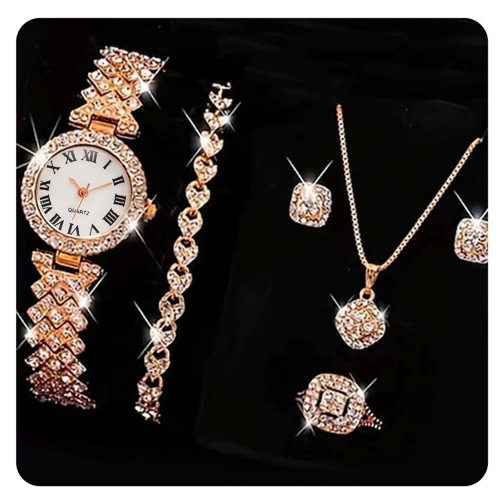 Rose Gold A5 rose + rose three-stone diamond square (no box)