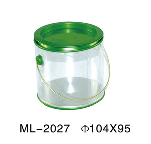 Lata transparente con base de plástico PET y mango de metal Cubo de almacenamiento de dulces vacío con impresión personalizada - Product Image 3