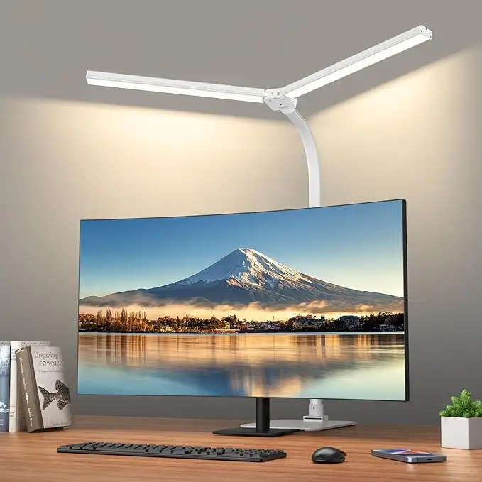 슈퍼 밝은 작업대 램프 책상 유연한 밝기 조절이 가능한 데스크탑 램프 홈 오피스 독서를위한 조정 가능한 스크린 바 LED 책상 램프