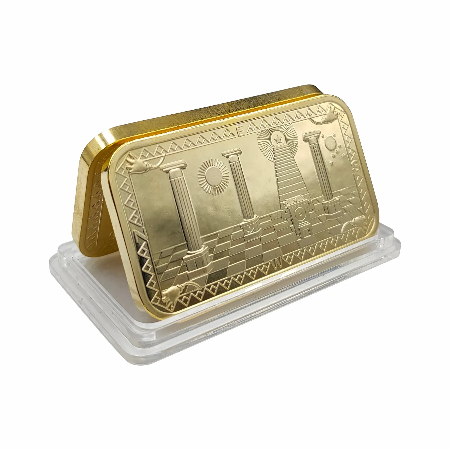 Kantong PVC Tantangan Masonik Emas 3Mm Dolar Emas Logam Kolom Eropa 3D Bar Paduan Kustom Disepuh Dua Pound Koin