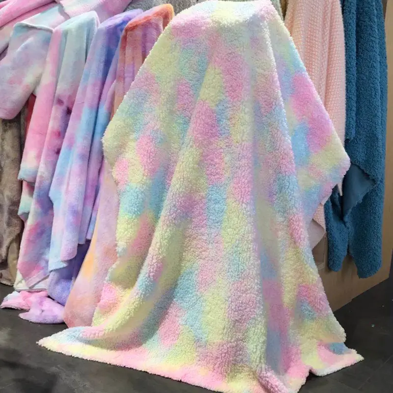 100% Polyester Vải San Hô Fleece Vải In Warp Tie Dye Cashmere Vải