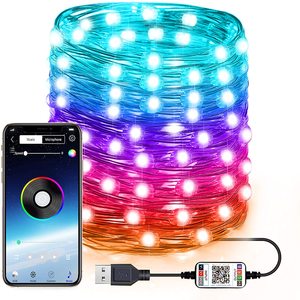 USB умная гирлянда RGB с дистанционным управлением, праздничное украшение для рождественской елки с дистанционным управлением, подсветка для создания музыки и синхронизации дерева с управлением через приложение - Product Image 1