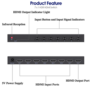 7 puertos en 1 puertos Umschalter HDMI Switch 7x1 Video Switcher Selector Box con control remoto IR compatible con HDR 4k @ 60Hz HDCP - Product Image 2