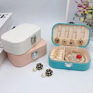 Macaron Schmucks cha tulle für Reisen Tragbare Ring Ohrringe Halskette Organizer <span class=keywords><strong>Double</strong></span> <span class=keywords><strong>Layer</strong></span> PU Leder Snap Button Vitrine