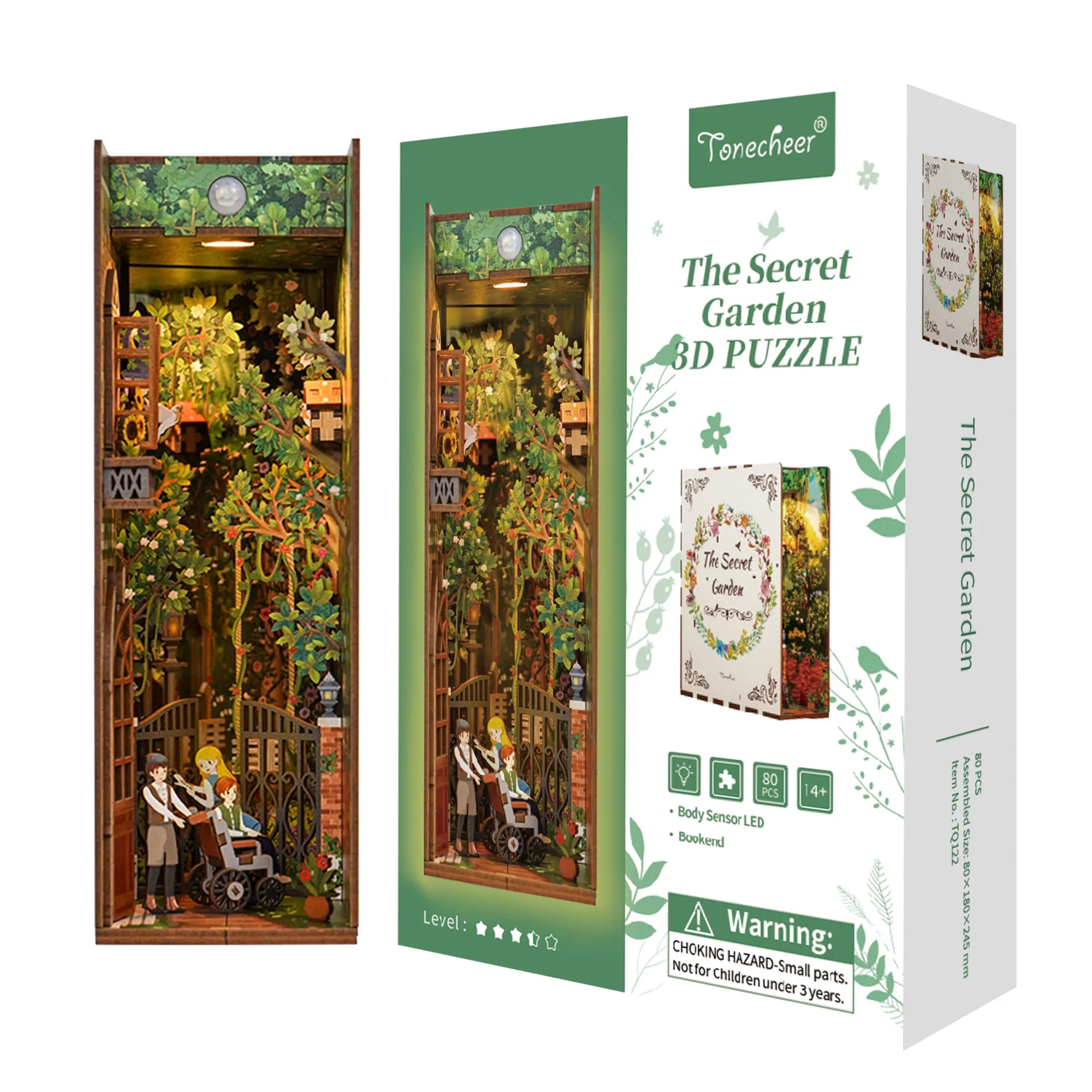 Tonecheer The Secret Garden mainan rakitan rak buku 3D kayu DIY miniatur rumah buku Nook