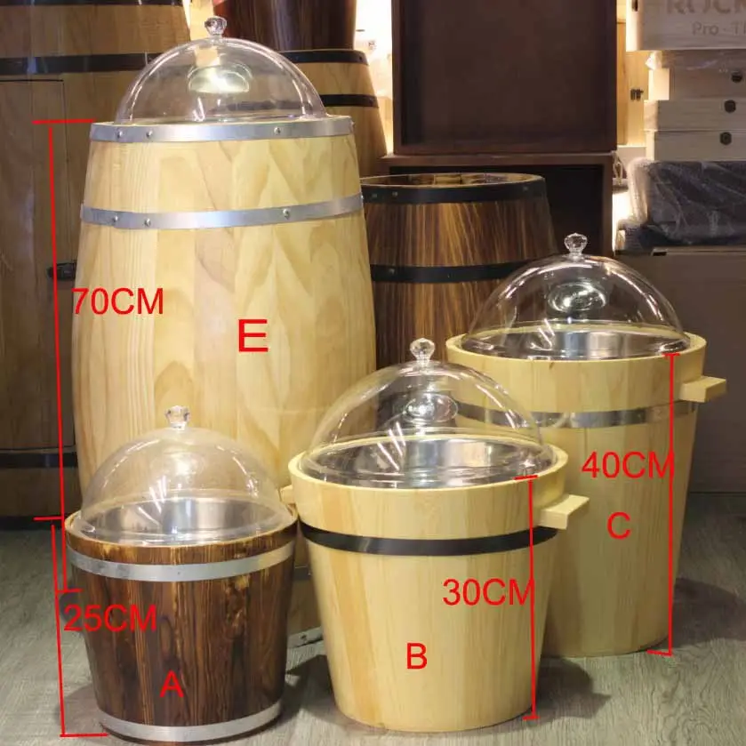 O tambor de madeira do armazenamento secou tambores do alimento para o balde de madeira do supermercado com tampa plástica