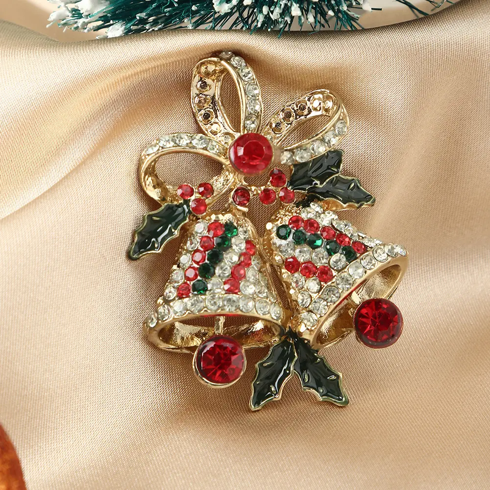 Broche de metal con forma de campana para mujer, joyería Vintage personalizada, con diamantes, regalo de Navidad