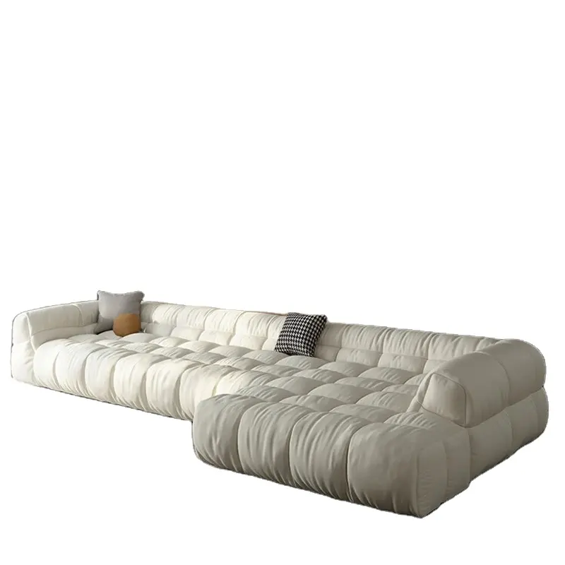 French Cream Style Leather Sofa Living Room Chaise Concubine Italian Simple Puff Cube Down Cloud Modern Modular Sofas