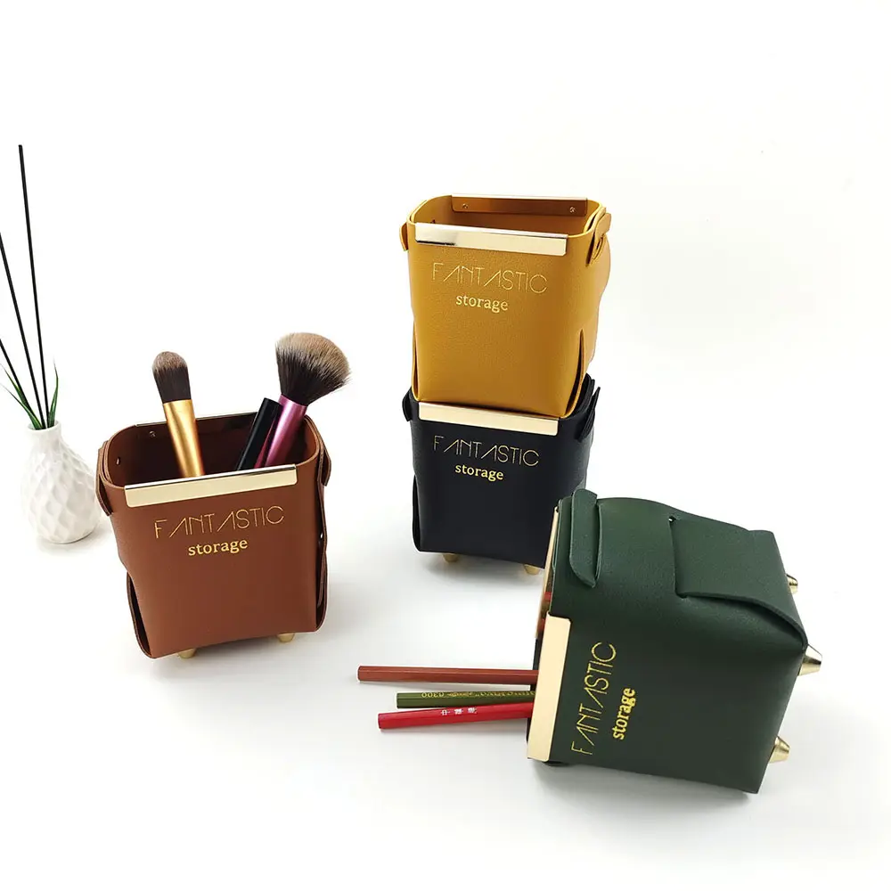 Support métallique Mallette de rangement pour bijoux de bureau Boîtes de plateau de contrôleur en cuir Valet de rangement pour pinceaux de maquillage