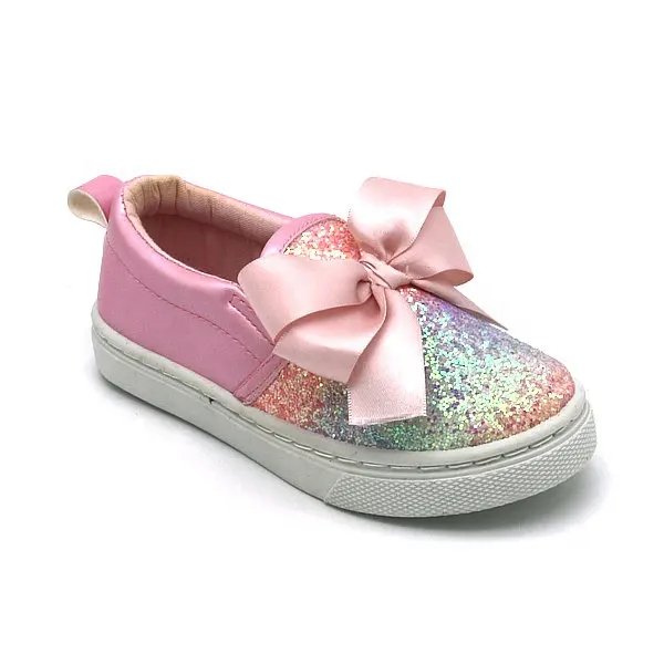 YL-1922 gevrek Glitter Vamp suni deri geri topuk Toddler kız moda Slip-on çocuklar Sneakers
