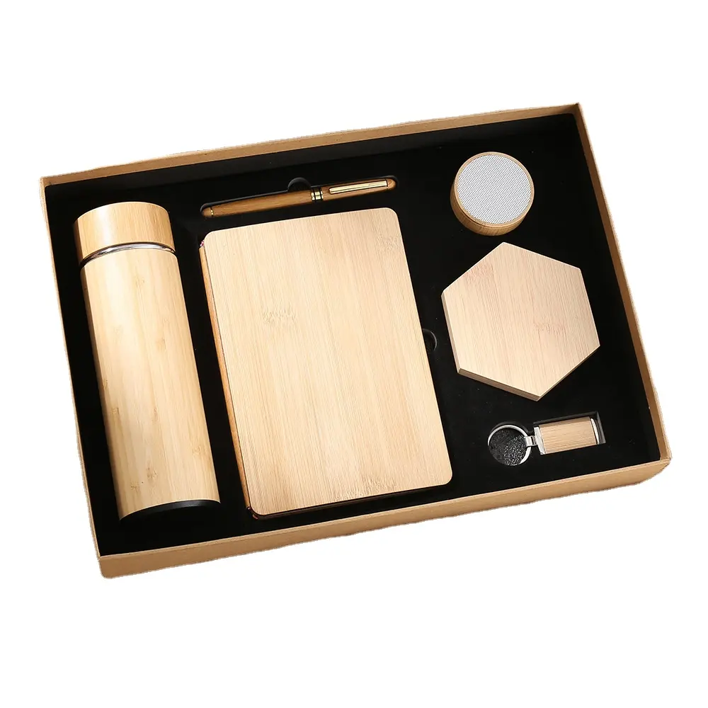 Nieuw Product 2023 Populair Custom Design Luxe Pakket Bamboe Lederen Notebook Geschenkdoos A5 Schrijven Notebook Cadeau Set Voor Het Bedrijfsleven
