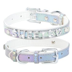 Großhandel Luxus Mikro faser Haustier Hund Name Halsband Anpassbare DIY mit Juwelen Dekoration Solid Pattern PU Material Niet Feature - Product Image 3