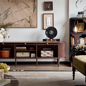 Meuble TV rétro français en bois massif Design moderne Stockage intégré Maison Salon et chambre à coucher Debout au sol Nouveau rétro - Product Image 3