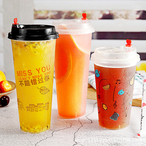 XYA使い捨てPPPETプラスチックカップ12オンス16オンス24オンスボバティーコーヒージュースビールなどの透明または印刷された蓋。 - Product Image 3