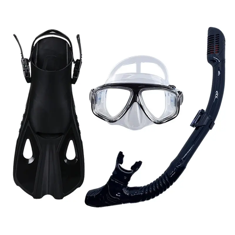 Atacado Anti Fog Lens Silicone Snorkel Máscara De Mergulho E Snorkel Set Underwater Snorkeling Natação Fins Set Para Adulto