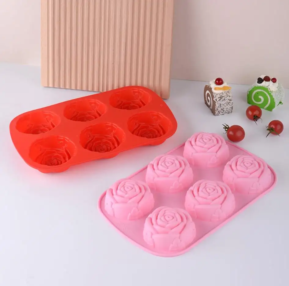 Valentine's Day Rose Flower Silicone Bundt Pan Rose 6 Cavity Non-Stick Bakeware Mold Pumpkin Silicone Cake Molds Pans