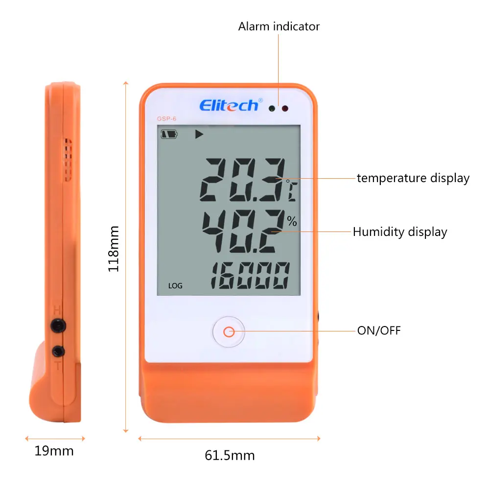 Gravador de dados de umidade e temperatura de alimentos, 16000 ponto GSP-6 gsp, recipiente refrigerado e caminhão de refrigerante