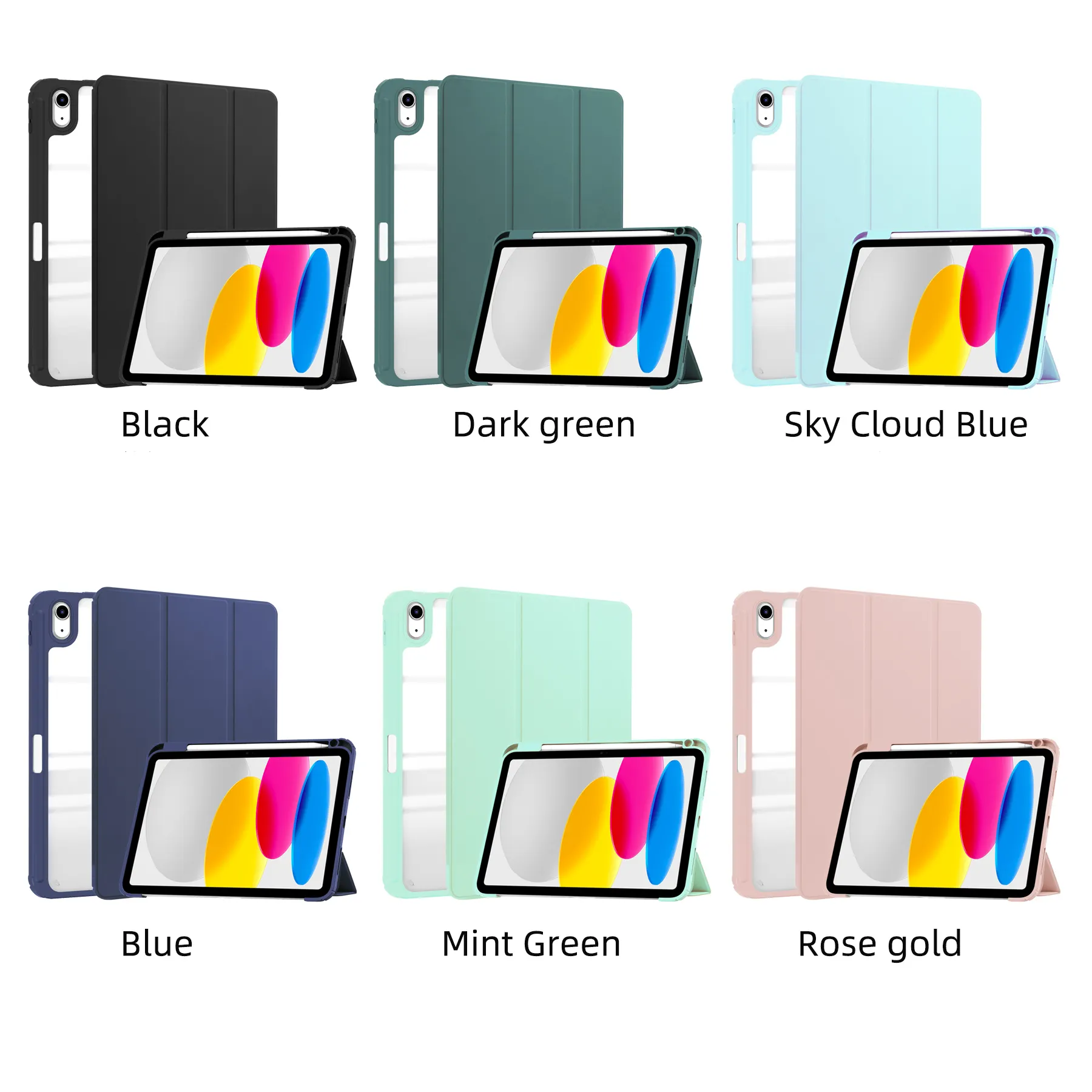 transparent auto sleep wake function Tablet Case for ipad 10.9 10.2 9.7 10.5 kickstand pu Cover for samsung A8 A9 plus S6 S7lite