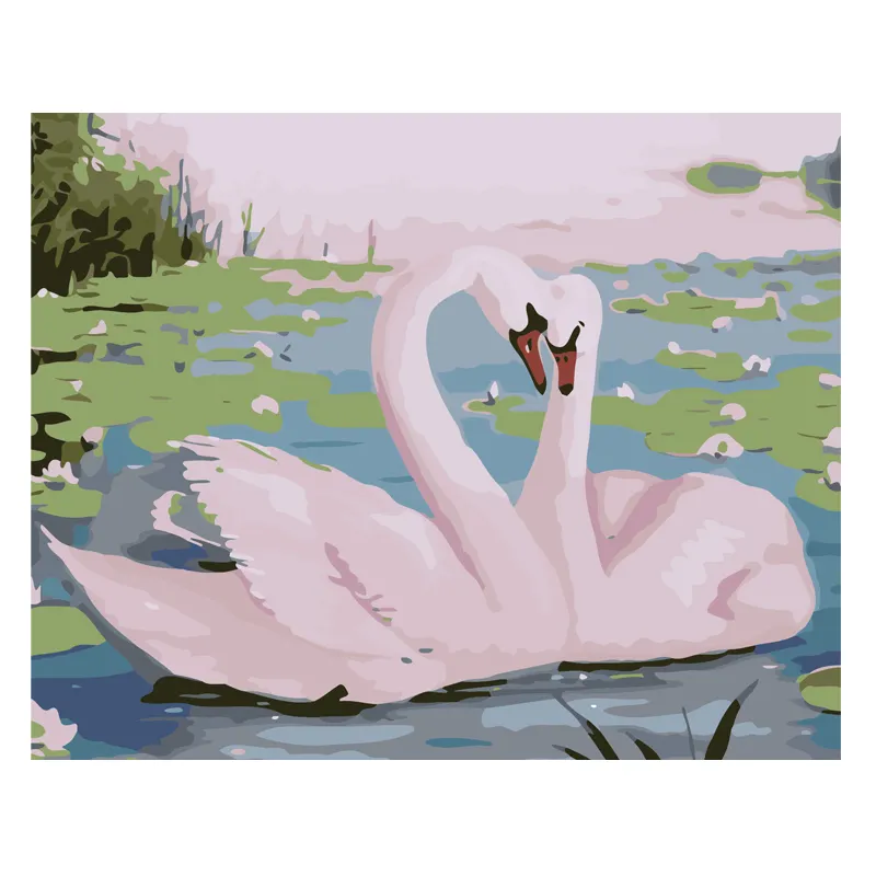 A pintura a óleo Os dois cisnes brancos na lagoa inclinados uns contra os outros Diy Wall Art Pintura decorativa sobre tela