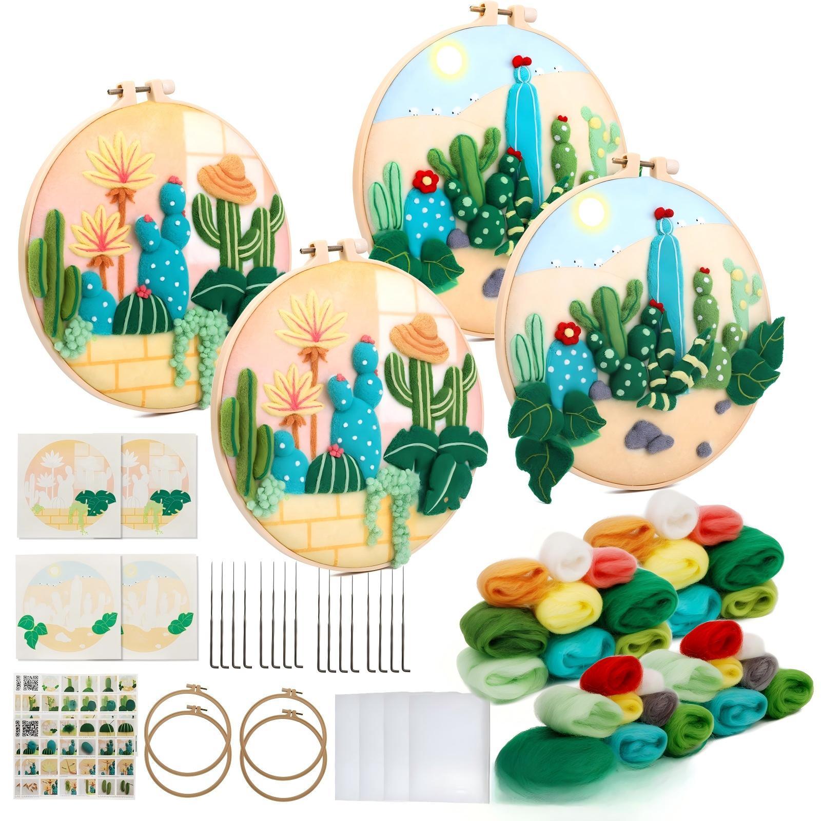 Ensemble de 4 cercles à broder sur le thème des plantes - Style 2