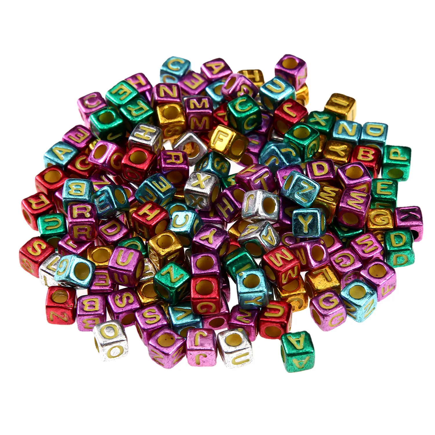 6*6mm carré couleur or lettres acrylique anglais perles bricolage création de bijoux pour enfants en vrac