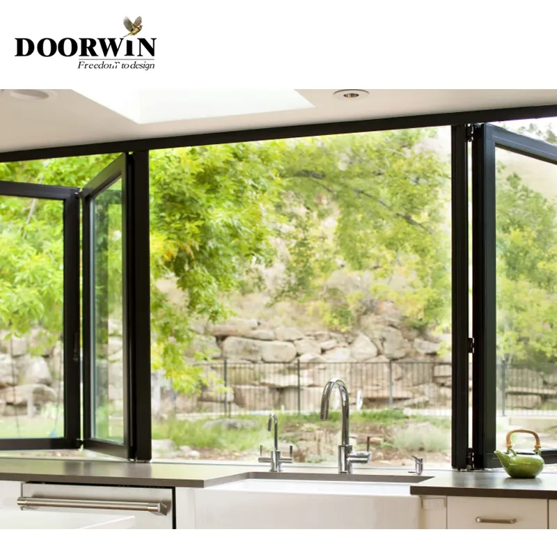 Doorwin Kitchen Recubrimiento en polvo de alto rendimiento rotura térmica aluminio Plegable windowstriple ventanas de pantalla de vidrio