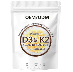 Vitamin D3 <span class=keywords><strong>K2</strong></span> viên nang mềm 10000iu + 200mcg MK7 bổ sung hiệu lực cao 2 trong 1 với dầu dừa nguyên chất, hỗ trợ sức khỏe xương - Product Image 1
