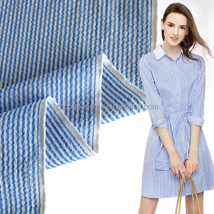 Women long dress fabric cationic T400 vertical stripes stretch seersucker crinkle fabric not yarn dyed