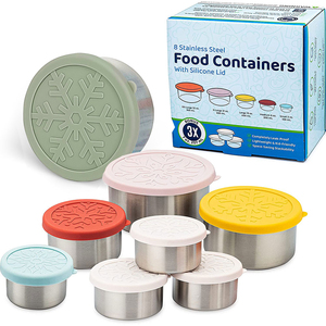 Paslanmaz çelik sızdırmaz silikon kapak yemek kabı çocuk yetişkin Bento kutusu yeniden kullanılabilir İstiflenebilir 5-Pack aperatif yiyecek yerleştirme kapları seti - Product Image 1