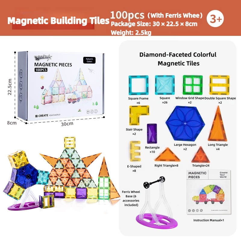 100 pièces colorées à facettes de diamant avec grande roue