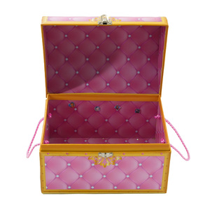 OEM Factory Rigid Paperboard Kid's Treasure Chest Pink Packaging Gift Boxes With Metal Lock and PP <strong>String</strong> <strong>Handles</strong> - Product Image 6