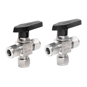 Üç yollu Mini bilya vana enstrüman 1/4 "OD 6000psi sıkıştırma tüpü 3 yollu çift yüksük uydurma paslanmaz çelik küresel vanalar - Product Image 1