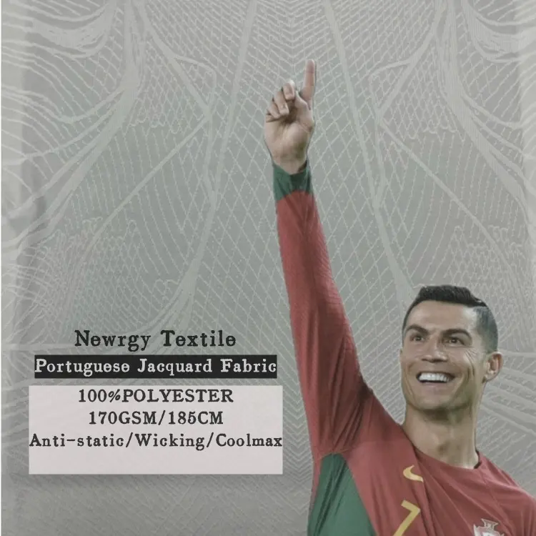 2024 Tela Jersey poliéster tejido Wicking Portugal equipo Jacquard Jersey tela para camiseta de fútbol conjunto de uniformes deportivos